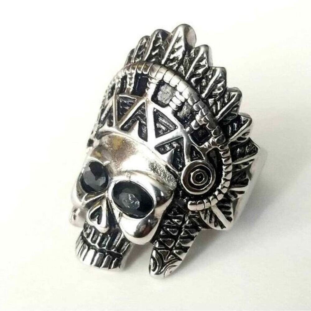 316L stainless steel silver skull biker ring hypoallergenic tarnish free size 14 - Picture 2 of 3